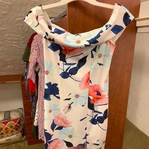 Flower Print Off Shoulder Dress